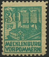 MECKLENBURG-VORPOMMERN 39zb *, 1946, 30 Pf. Dunkelopalgrün, Dünnes Papier, Falzrest, Pracht, Fotoattest Kramp, Mi. 750.- - Otros & Sin Clasificación