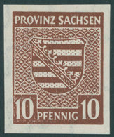 PROVINZ SACHSEN 72III **, 1945, 10 Pf. Rötlichbraun Mit Plattenfehler Dünner Linker Einfassungsrand, Postfrisch, Pracht, - Altri & Non Classificati