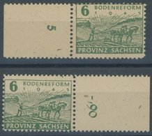 PROVINZ SACHSEN 85xaA,yaA **, 1945, 6 Pf. Grün, Beide Papiere, Vierseitig Gezähnt, Jeweils Vom Rechten Bzw. Linken Rand, - Other & Unclassified