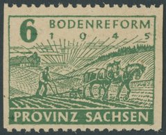 PROVINZ SACHSEN 85yaB **, 1945, 6 Pf. Grün, Fallende Papierstreifung, Waagerecht Gezähnt, Postfrisch, Pracht, Gepr. Strö - Other & Unclassified