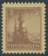 THÜRINGEN 92AXct **, 1945, 3 Pf. Mittelbraun, Vollgummierung, Gelblichgraues Papier, Postfrisch, Pracht, Gepr. Ströh, Mi - Sonstige & Ohne Zuordnung