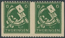 THÜRINGEN 95AXatUs Paar *, 1945, 6 Pf. Dunkelgrün, Vollgummierung, Gelblichgraues Papier, Im Waagerechten Paar, Senkrech - Sonstige & Ohne Zuordnung