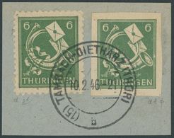 THÜRINGEN 95AXdtU BrfStk, 1945, 6 Pf. Schwärzlichopalgrün, Vollgummierung, Gelblichgraues Papier, Ungezähnt, Mit 6 Pf. Z - Otros & Sin Clasificación