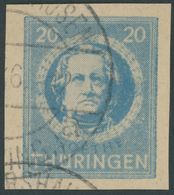 THÜRINGEN 98BXp1 O, 1945, 20 Pf. Preußischblau, Vollgummierung, Ungezähnt, Dickes Papier, Steigende Papierstreifung, Pra - Other & Unclassified