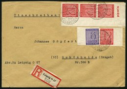 WEST-SACHSEN 119Y BRIEF, 1945, 12 Pf. Lebhaftkarminrot, Wz. 1Y, 4x Mit 6 Pf. Zusatzfrankatur Auf Einschreibbrief Von LEI - Sonstige & Ohne Zuordnung