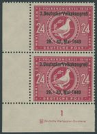 ALLGEMEINE-AUSGABEN 233IDZ **, 1949, 24 Pf. 3. Volkskongreß, Aufdruck-Type I, Mit Druckereizeichen Im Senkrechten Paar A - Altri & Non Classificati