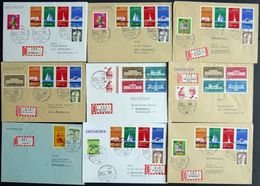 LOTS 1972, OLYMPIA FACKELLAUF-Sonderstempel Aus Verschiedenen Deutschen Städten Auf 9 Einschreibbriefen, Alle Mit Olympi - Sonstige & Ohne Zuordnung