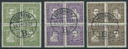 DÄNEMARK 131-42 VB O, 1924, 300 Jahre Dänische Post, 3 Viererblocks, Prachtsatz, Mi. 110.- - Used Stamps