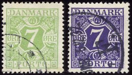 PORTOMARKEN P 12,21 O, 1927/30, 7 Ø Gelbgrün Und Bläulichviolett, 2 Prachtwerte, Mi. 64.- - Other & Unclassified