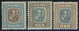ISLAND 60-62 *, 1907 1 - 5 Kr. Doppelportrait, Falzrest, 3 Prachtwerte,Mi. 222.- - Sonstige & Ohne Zuordnung