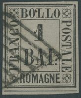 ROMAGNA 2 O, 1859, 1 Baj. Schwarz Auf Braungrau, Unten Mit Kompletter Trennlinie!, Pracht, Signiert Thier, Mi. (130.-) - Romagna