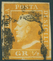 SIZILIEN 1 O, 1859, 1/2 Gr. Gelb, Voll-breitrandiges Prachtstück, Mi. 800.- - Sicilië