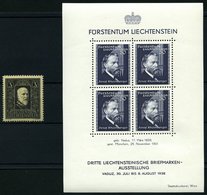 LIECHTENSTEIN Bl. 3,171 **, 1938, Block Briefmarken-Ausstellung Und 3 Fr. Tod Von Fürst Franz I, Pracht, Mi. 104.- - Altri & Non Classificati