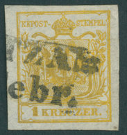 ÖSTERREICH BIS 1867 1Xd O, 1850, 1 Kr. Kadmiumgelb, Handpapier, Type III, L2 (ROKIT)ZAN, Breitrandig, Pracht, Fotobefund - Gebraucht