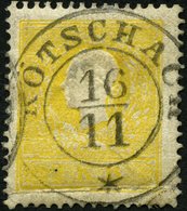ÖSTERREICH 10Ia O, 1858, 2 Kr. Gelb, Type I, Idealer K2 KÖTSCHACH, Starker Waagerechter Knick Im Unterrand, Mi. 500.- - Used Stamps