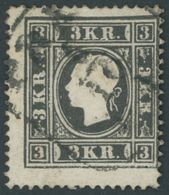 ÖSTERREICH BIS 1867 11Ic O, 1858, 3 Kr. Schwarz, Type Ic, Feinst, Mi. 400.- - Usati