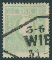 ÖSTERREICH BIS 1867 12b O, 1859, 3 Kr. Bläulichgrün, Pracht, Mi. 220.- - Used Stamps