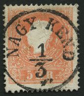 ÖSTERREICH 13II O, 1859, 5 Kr. Rot, Type II, Mit Idealem Zentrischen Ungarischen Stempel NAGY KENDO, Kabinett, RR!, Gepr - Gebraucht
