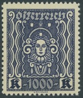 ÖSTERREICH 1918-1938 404B **, 1922, 1000 Kr. Schwarzblau, Gezähnt L 111/2, Postfrisch, Pracht, Mi. 600.- - Sonstige & Ohne Zuordnung