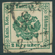 ZEITUNGSSTEMPELMARKEN 1IIc O, 1853, 2 Kr. Grün, Type II, Pracht, Mi. 85.- - Dagbladen