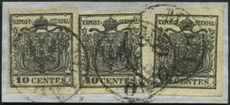 LOMBARDEI UND VENETIEN 2Xa BrfStk, 1850, 10 C. Schwarz, Handpapier, Type Ib, Ia, Ia, Dreifachfrankatur Auf Prachtbriefst - Lombardo-Venetien