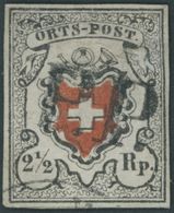 SCHWEIZ BUNDESPOST 5I O, 1850, 21/2 Rp. Ortspost, Mit Kreuzeinfassung, Mit Schwarzem P.P., Repariert Wie Pracht, Mi. (15 - 1843-1852 Federal & Cantonal Stamps