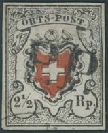 SCHWEIZ BUNDESPOST 5I O, 1850, 21/2 Rp. Ortspost, Mit Kreuzeinfassung, Mit Schwarzem P.P., Repariert Wie Pracht, Mi. (15 - 1843-1852 Federale & Kantonnale Postzegels