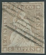 SCHWEIZ BUNDESPOST 13IIAzm O, 1854, 5 Rp. Mittelgraubraun, Seidenpapier, Berner Druck II,(Zst. 22F), Klischeefalte (SH:  - 1843-1852 Federal & Cantonal Stamps