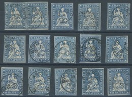 SCHWEIZ BUNDESPOST 14IIBym O, 1859, 10 Rp. Lebhaftblau, Berner Druck III, (Zst. 23G), 15 Prachtwerte In Nuancen, Dabei E - 1843-1852 Correos Federales Y Cantonales