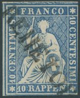 SCHWEIZ BUNDESPOST 14IIBym O, 1859, 10 Rp. Lebhaftblau, Berner Druck III, (Zst. 23G), Diagonaler L1 REHETOB(EL), Zweisei - 1843-1852 Correos Federales Y Cantonales