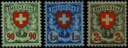 SCHWEIZ BUNDESPOST 194,196/7x **, 1924, 90 C. - 1.50 Fr. Wappen, Gewöhnliches Papier, 3 Prachtwerte, Mi. 390.- - 1843-1852 Federal & Cantonal Stamps