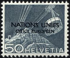 ONU/UNO 9III *, 1950, 50 C. Dunkelblaugrau Mit Abart Mittelstrich Des 2. F In Office Fehlt, Falzrest, Pracht - Nuevos