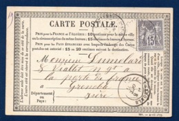 38.St. Etienne De St. Geoirs. C.P.Type 1873  N°. 30 ( 739-Avr.1877). Timbre Sage 15 C Gris (77). 8 Octobre 1877 - Other & Unclassified