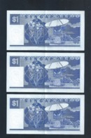 Banknote - Singapore $1 Ship Series 3 Runs Number B/16-333603-605 (#135) XF - Singapore