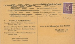 Perfin Firmenlochung - Infla Chemnitz 1922 Commerz Privatbank Hamburg Berlin Rs: Zudruck Devisenkurse - Lettres & Documents