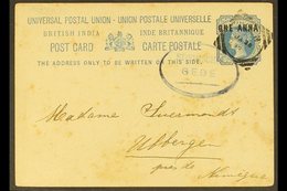 1897  (25 Jan) India 1a On 1½a Postal Card To Holland With Aden Squared Circle Cancel; Alongside "STOOMSCHIP / GEDE" Ova - Aden (1854-1963)