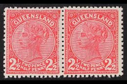 QUEENSLAND  1890 2½d Carmine, Horizontal Pair, WEAK IMPRESSION Of Right Hand-side Of Frame On Left Stamp, SG 191, Very F - Other & Unclassified