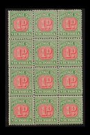 VICTORIA  POSTAGE DUE 1895-6 1d Pale Scarlet & Yellow-green, BLOCK OF TWELVE (3x4), SG D12a, Never Hinged Mint, Few Mino - Autres & Non Classés