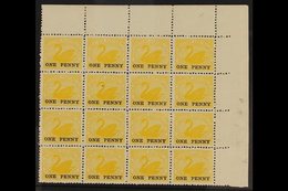 WESTERN AUSTRALIA  1912 1d On 2d Yellow Perf 12½x12, SG 172, Never Hinged Mint BLOCK OF SIXTEEN From The Top Right Corne - Other & Unclassified