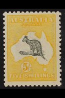 1915  5s Grey And Deep Yellow, Wmk Narrow Crown, Kangaroo, SG 42b, Very Fine Mint. For More Images, Please Visit Http:// - Other & Unclassified
