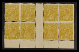 1924  KGV 4d Olive-yellow, SG 80, Lower Marginal INTERPANNEAU BLOCK OF EIGHT Mint, The Bottom Row Never Hinged, Light Ev - Other & Unclassified