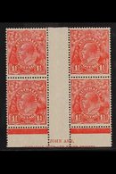 1926-30  1½d Scarlet KGV Head Perf 14, SG 87, Fine Mint ASH IMPRINT (N Over N) BLOCK Of 4 With Variety J (notch Inside R - Other & Unclassified