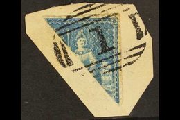 1860  (1d) Deep Blue, Pin Perf 14, Britannia, Bisected On Piece, SG 15a, Superb Used. Ex Hamilton. For More Images, Plea - Barbades (...-1966)