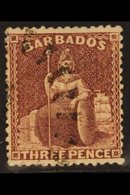 1873  3d Brown-purple Britannia, SG 63, Good Colour And Neat Boot-heel Cancel. For More Images, Please Visit Http://www. - Barbados (...-1966)
