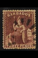 1873  3d Brown-purple, SG 63, VFU With Neat "bootheel" Cancel. For More Images, Please Visit Http://www.sandafayre.com/i - Barbados (...-1966)