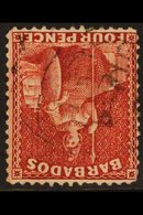 1875-81  4d Red Britannia, SG 76, WATERMARK INVERTED AND REVERSED, Unlisted In SG, Fine Used. For More Images, Please Vi - Barbados (...-1966)