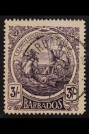 1916-19  3s Deep Violet With WATERMARK INVERTED AND REVERSED, SG 191y, Very Fine Used. Rare, Cat £2250. For More Images, - Barbades (...-1966)