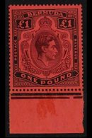 1938  KGVI £1 Purple And Black/red, Perf 14, SG 121, Very Fine Mint Lower Marginal Example. For More Images, Please Visi - Bermuda