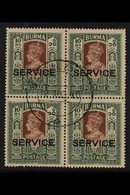 OFFICIAL  1939 KGVI 10R Brown And Myrtle, SG O27, BLOCK OF FOUR Very Fine Used. Lovely! For More Images, Please Visit Ht - Birmania (...-1947)