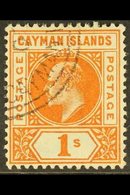 1902-03  1s Orange Wmk Crown CA, SG 7, Very Fine Used. For More Images, Please Visit Http://www.sandafayre.com/itemdetai - Cayman Islands